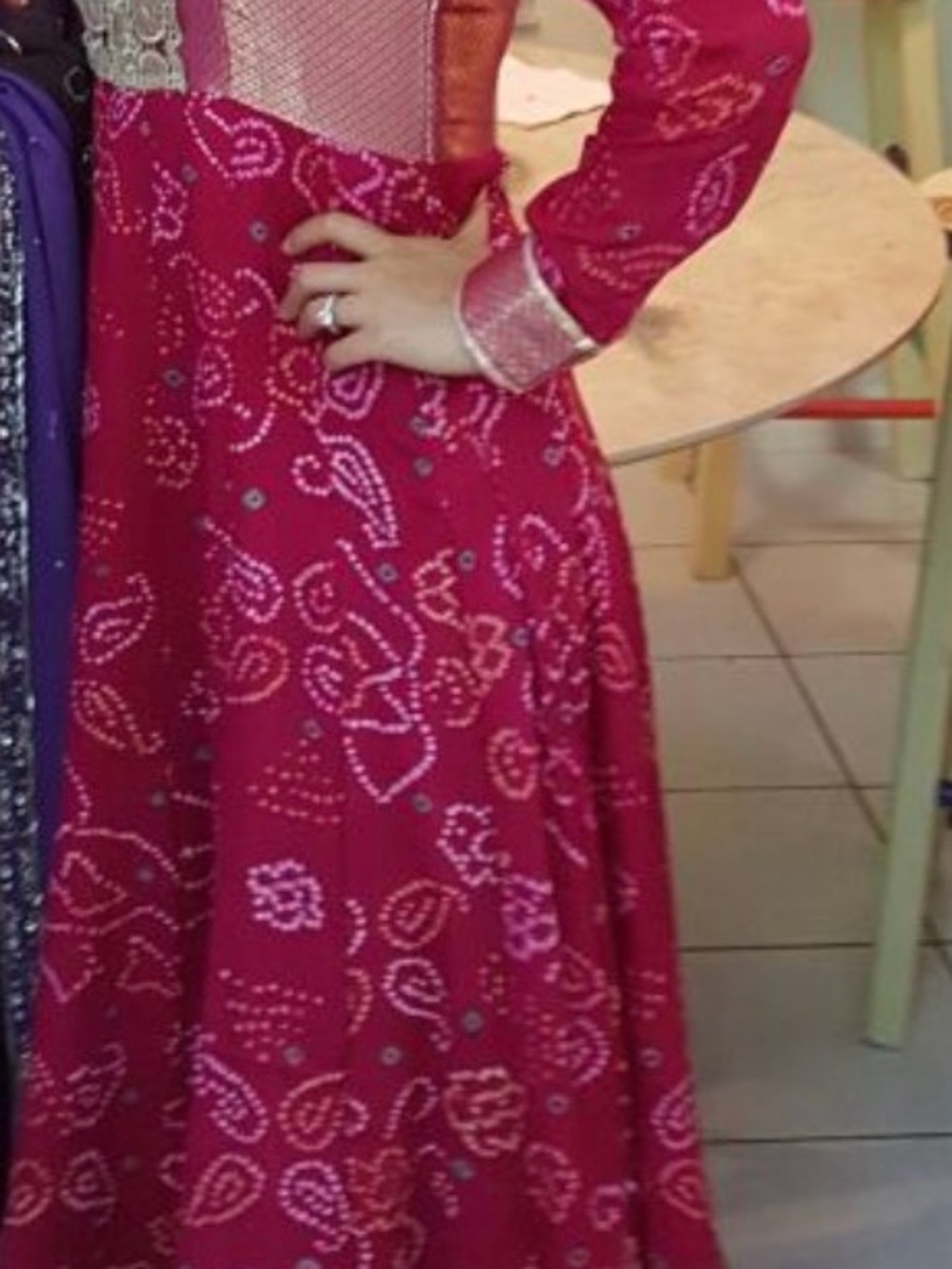 Salwar Kameez Fuchsia Pink Anarkali Dress with Gold Hem Accent - Picture 4 of 7